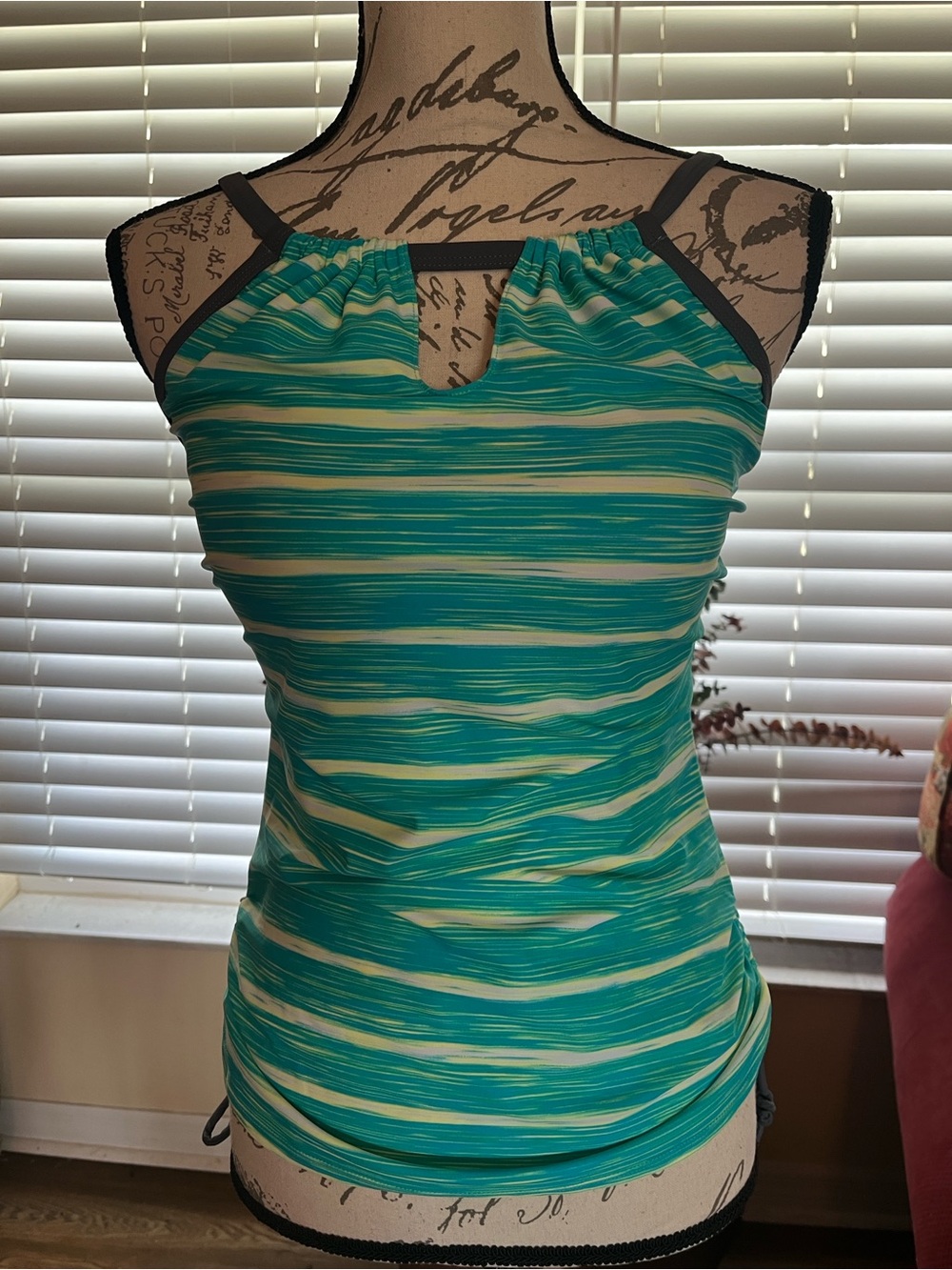 Striped Teal Halter Tank Top Tankini - Women